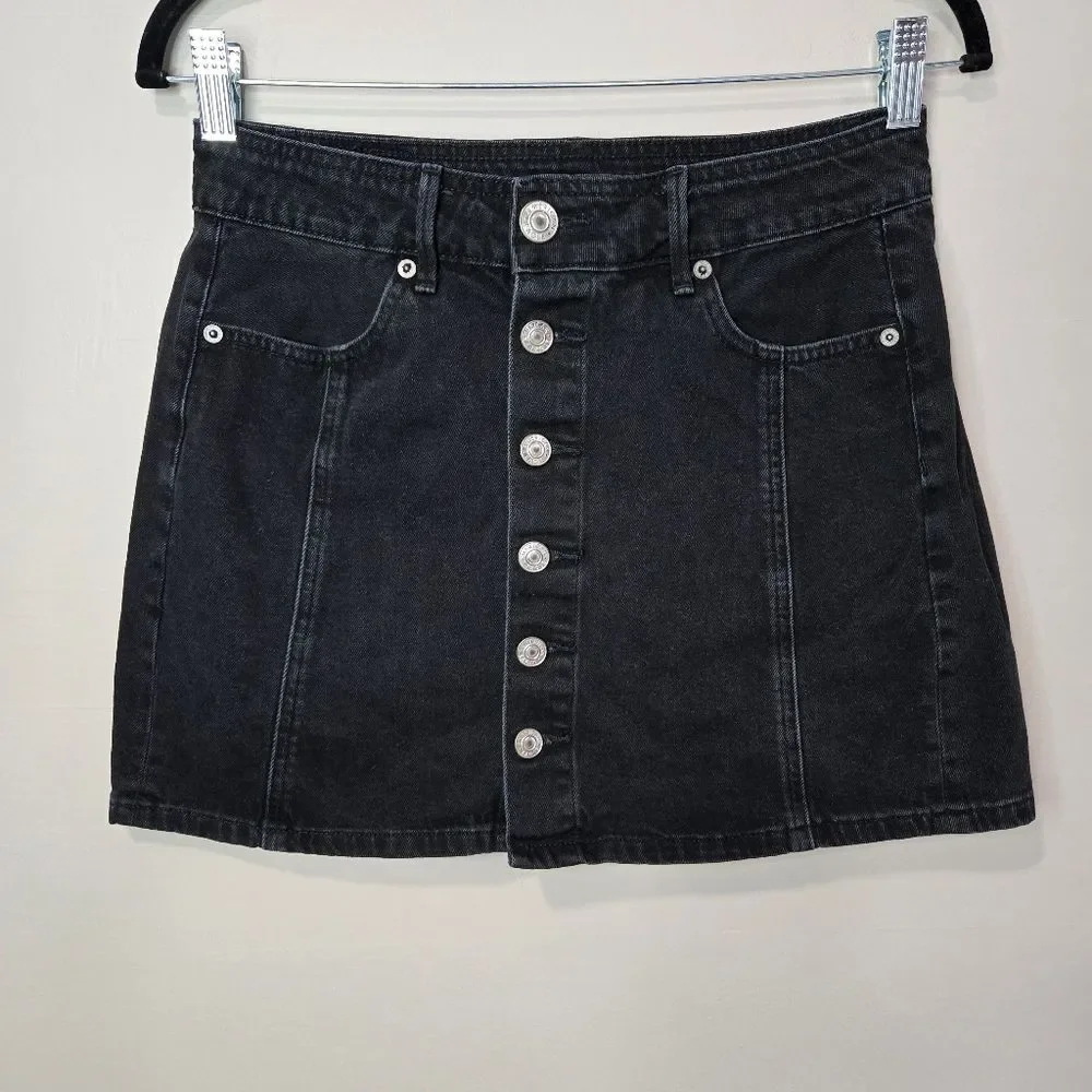 American Eagle Black Denim Button-Up Skirt Size 4